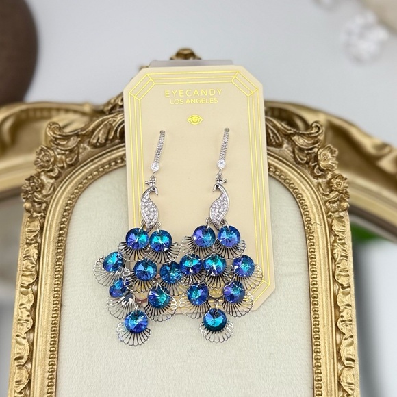 Stunning Blue Crystal Chandelier Earrings – EyeCandy Los Angeles - Picture 1 of 7